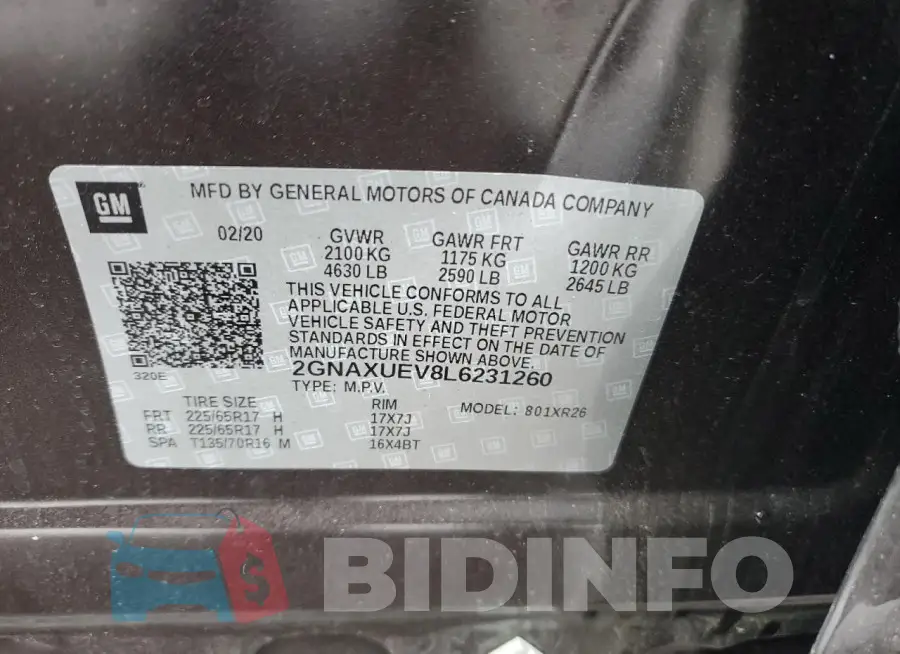 2GNAXUEV8L6231260 Photo# 13