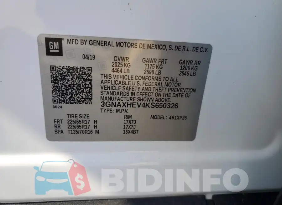 3GNAXHEV4KS650326 Photo# 13
