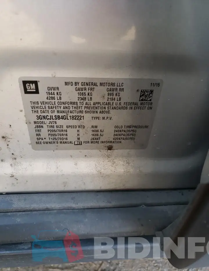 3GNCJLSB4GL182221 Photo# 13