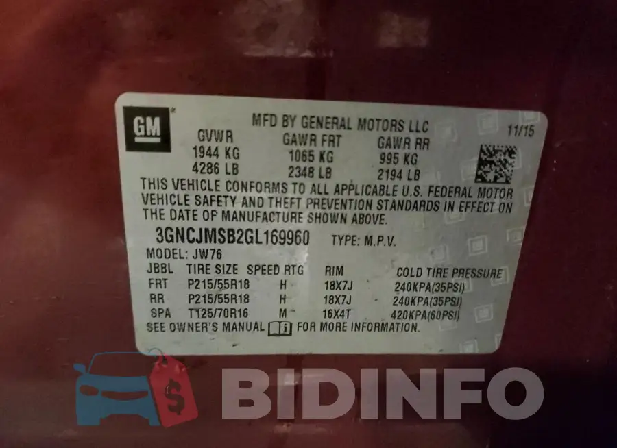 3GNCJMSB2GL169960 Photo# 13