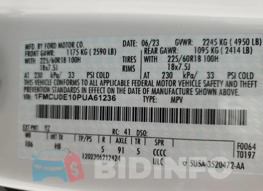 1FMCU0E10PUA61236 Photo# 13