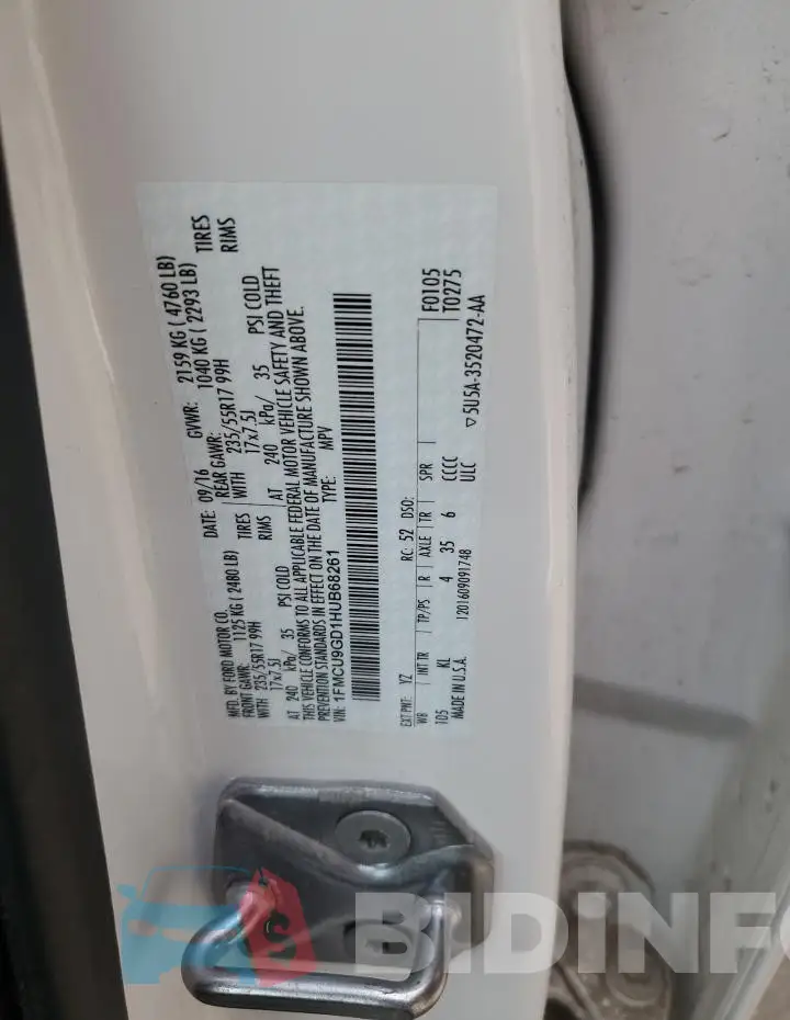 1FMCU9GD1HUB68261 Photo# 12
