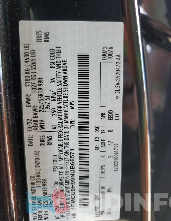1FMCU9H99NUB66571 Photo# 13