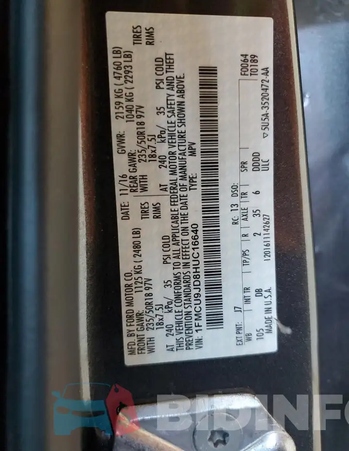 1FMCU9JD8HUC16640 Photo# 13