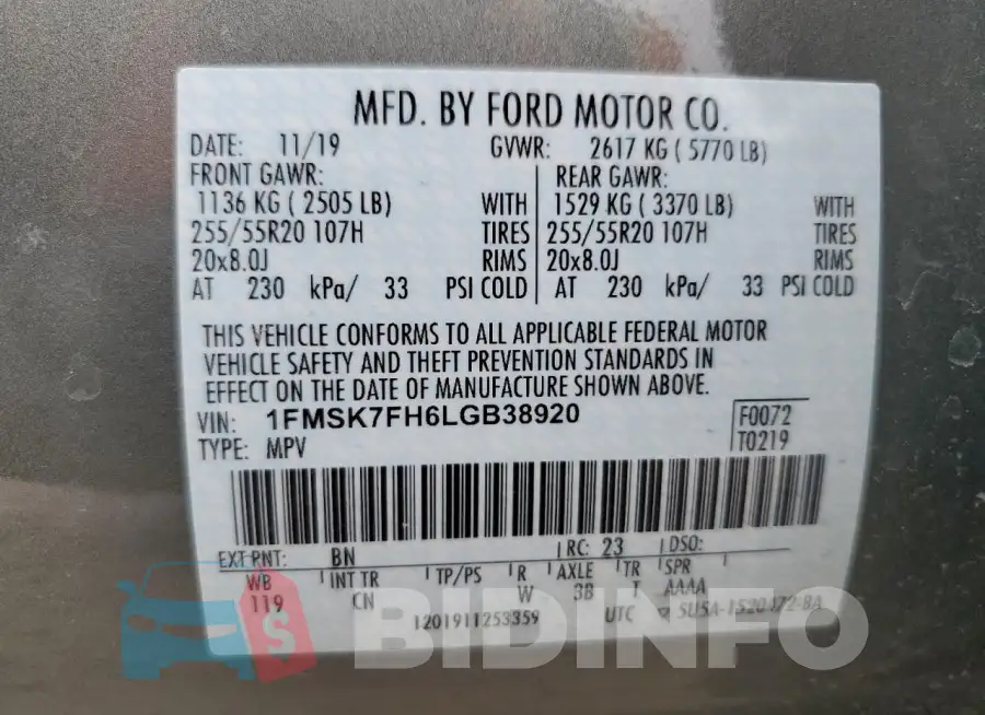 1FMSK7FH6LGB38920 Photo# 13