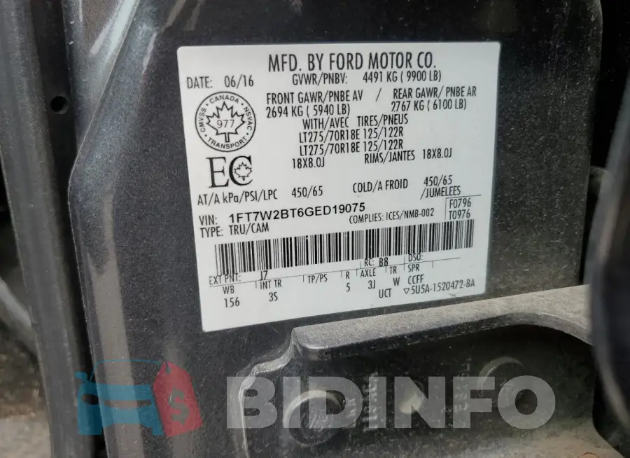 1FT7W2BT6GED19075 Photo# 12