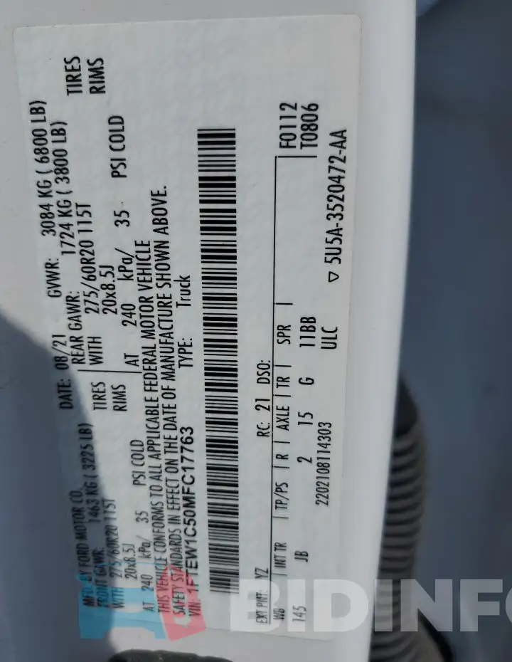 1FTEW1C50MFC17763 Photo# 13
