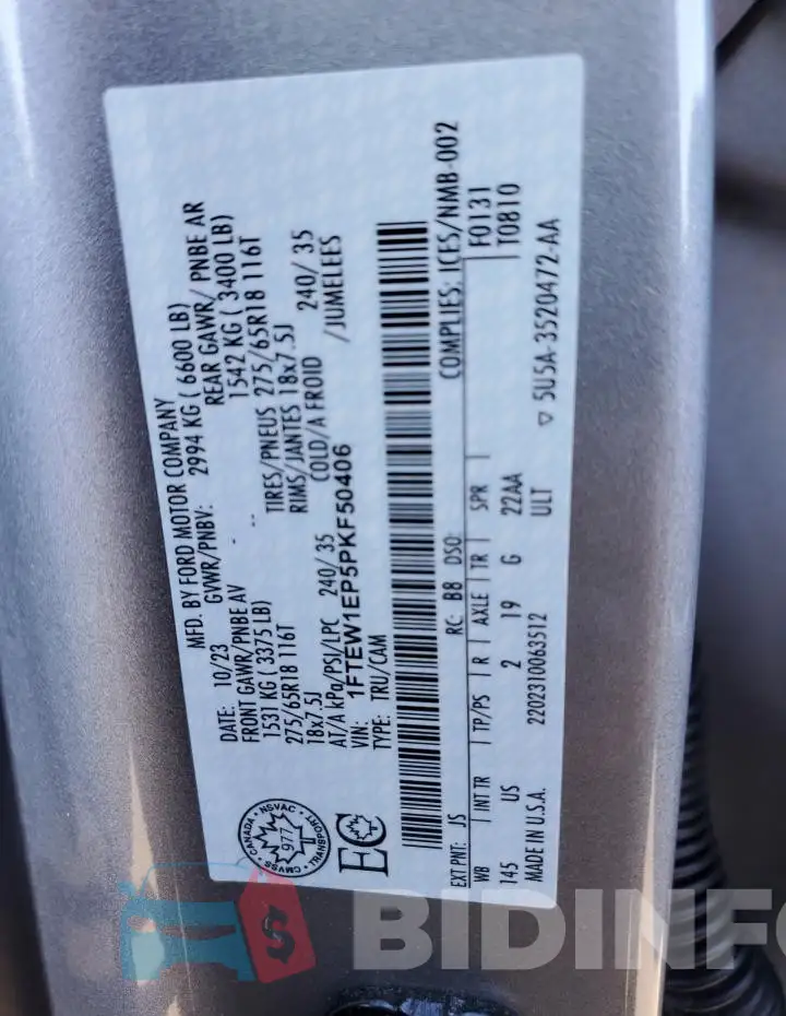 1FTEW1EP5PKF50406 Photo# 12