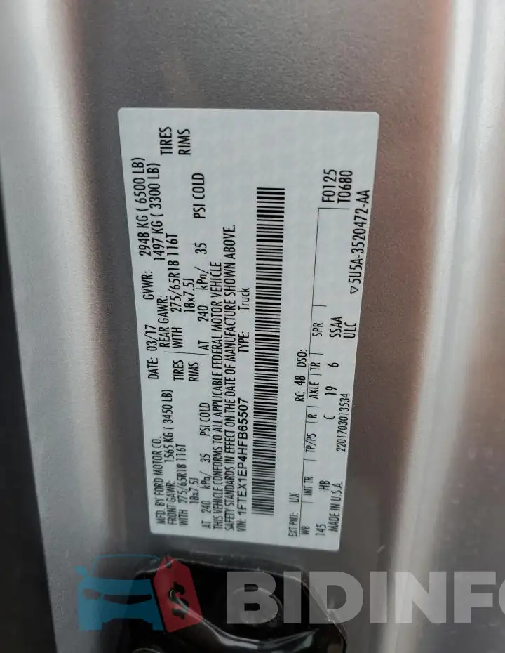 1FTEX1EP4HFB65507 Photo# 13