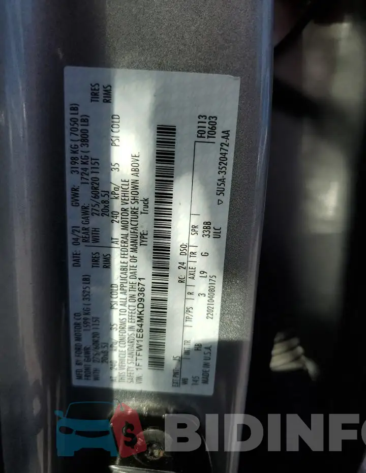 1FTFW1E84MKD93671 Photo# 13
