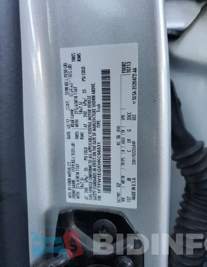 1FTFW1EGXHKC98531 Photo# 13