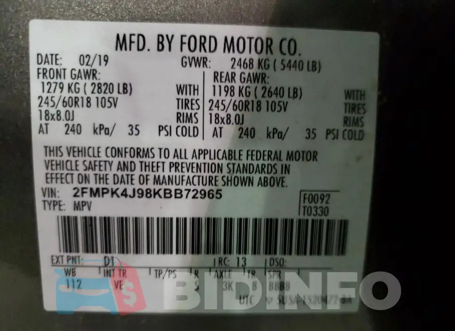 2FMPK4J98KBB72965 Photo# 13