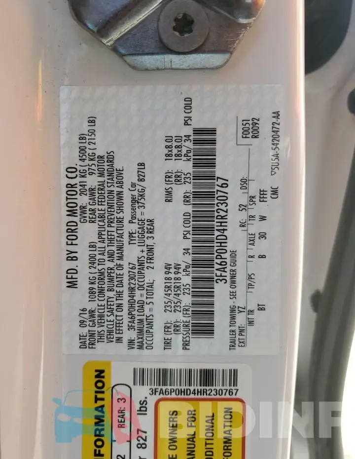 3FA6P0HD4HR230767 Photo# 12