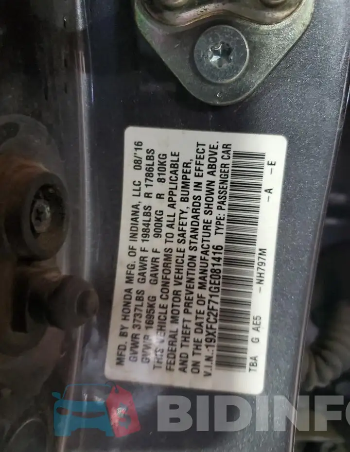 19XFC2F71GE081416 Photo# 12