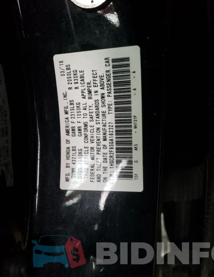 1HGCR2F85GA182327 Photo# 12