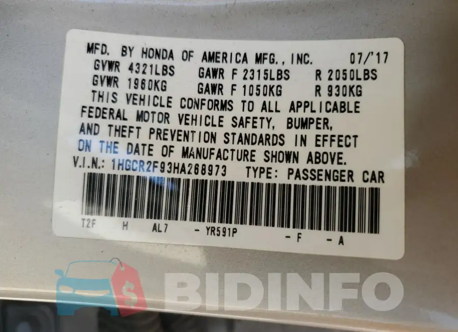 1HGCR2F93HA268973 Photo# 12
