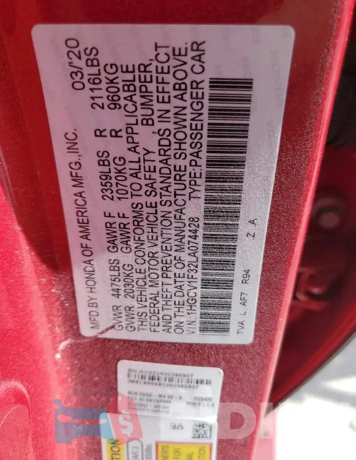 1HGCV1F32LA074428 Photo# 12