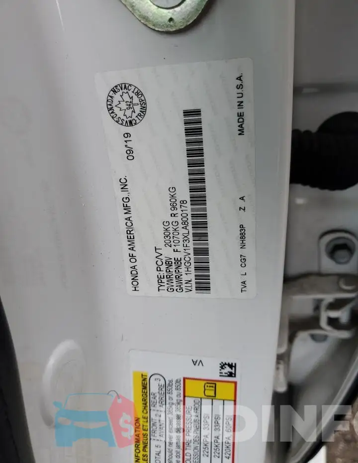 1HGCV1F3XLA800178 Photo# 12