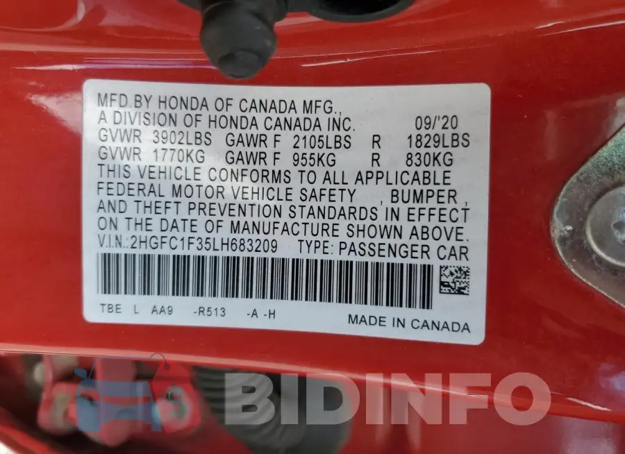 2HGFC1F35LH683209 Photo# 13