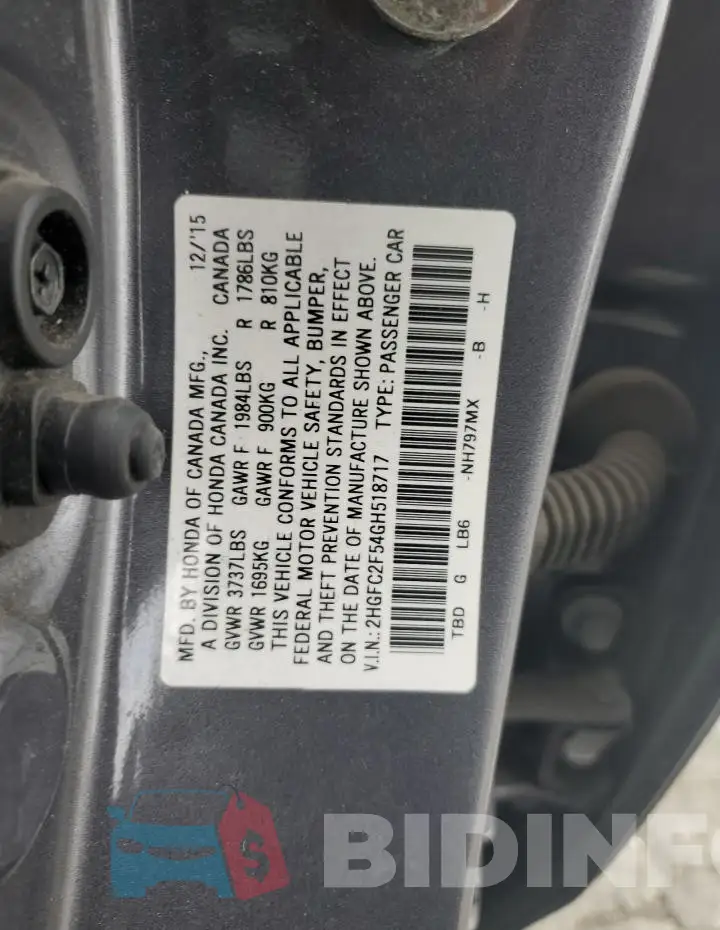2HGFC2F54GH518717 Photo# 12