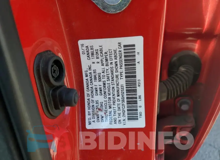 2HGFC2F56GH525331 Photo# 12