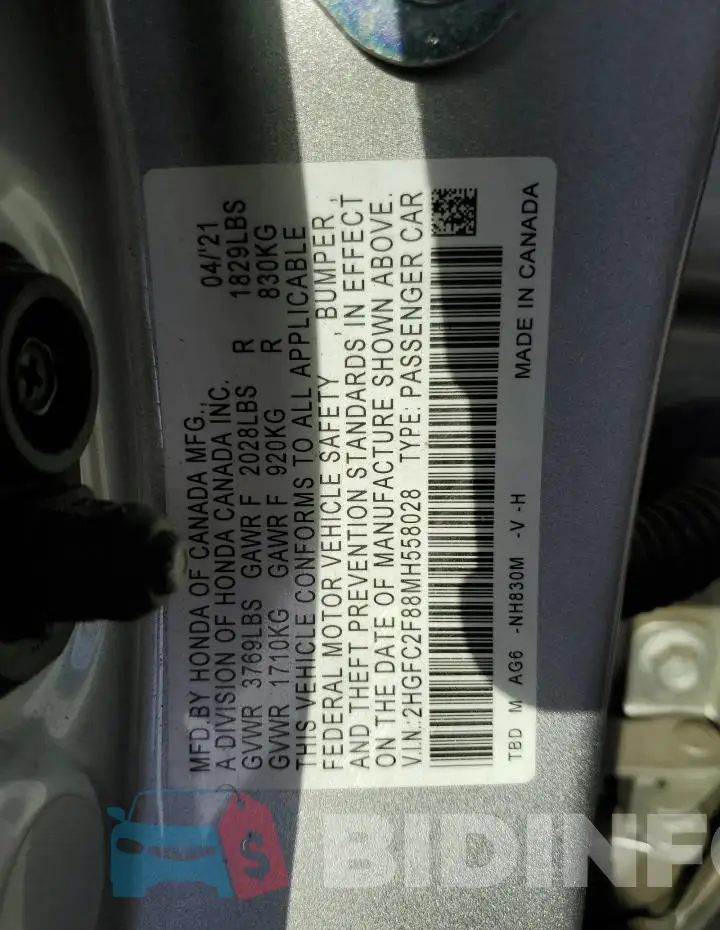 2HGFC2F88MH558028 Photo# 12