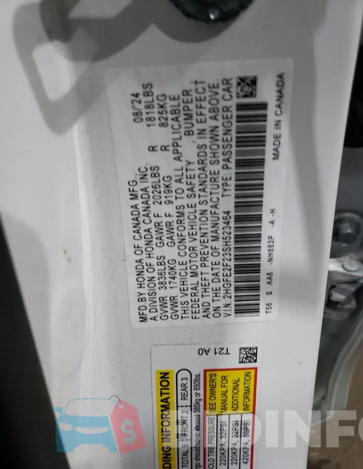 2HGFE2F23SH523464 Photo# 12