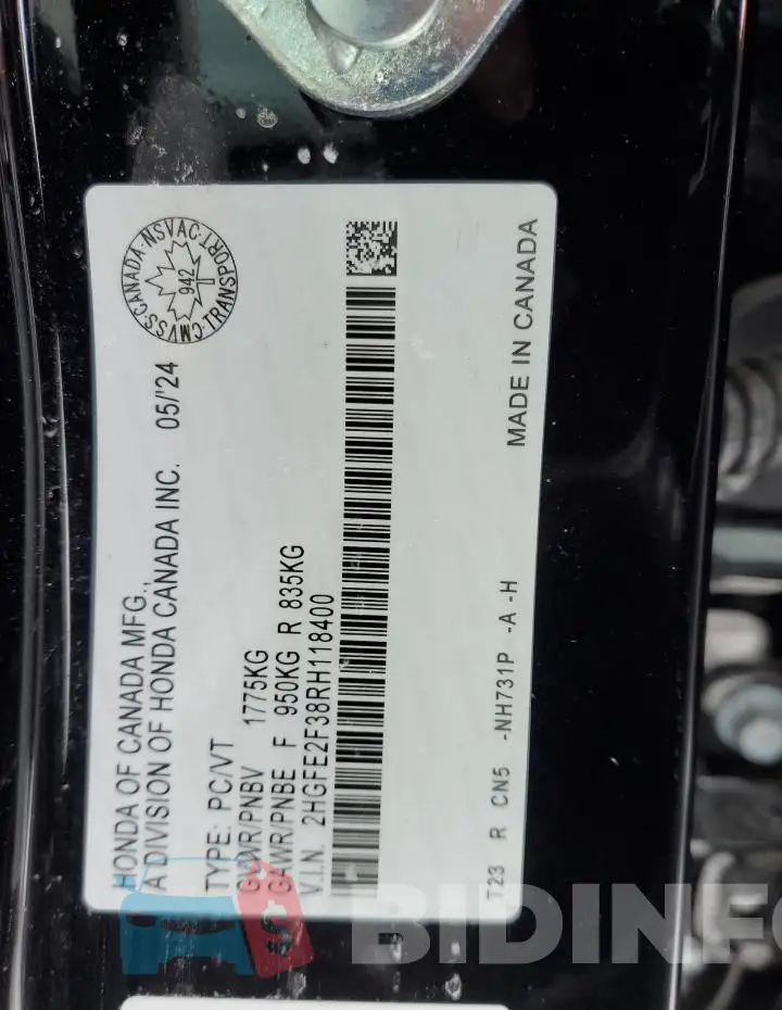 2HGFE2F38RH118400 Photo# 13