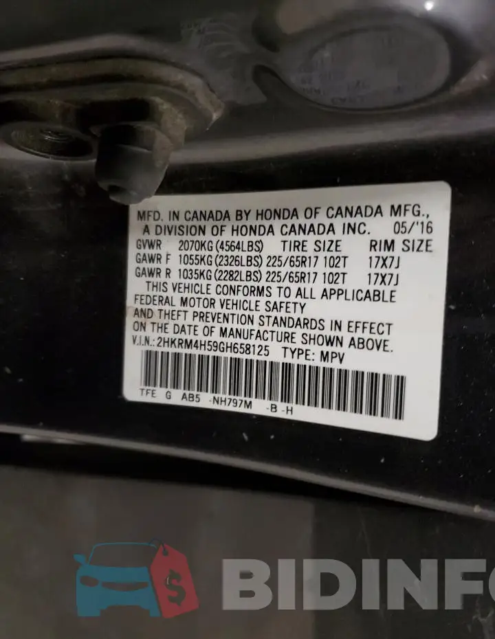 2HKRM4H59GH658125 Photo# 13