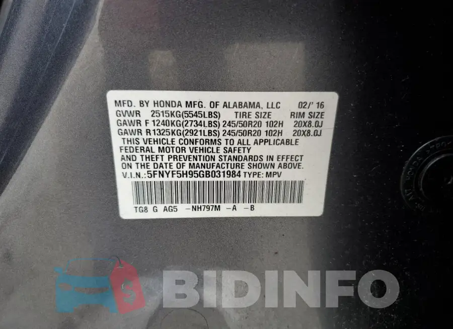 5FNYF5H95GB031984 Photo# 14