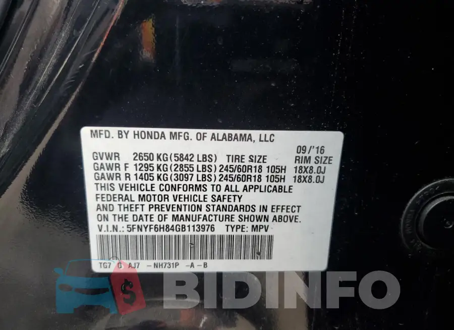 5FNYF6H84GB113976 Photo# 13