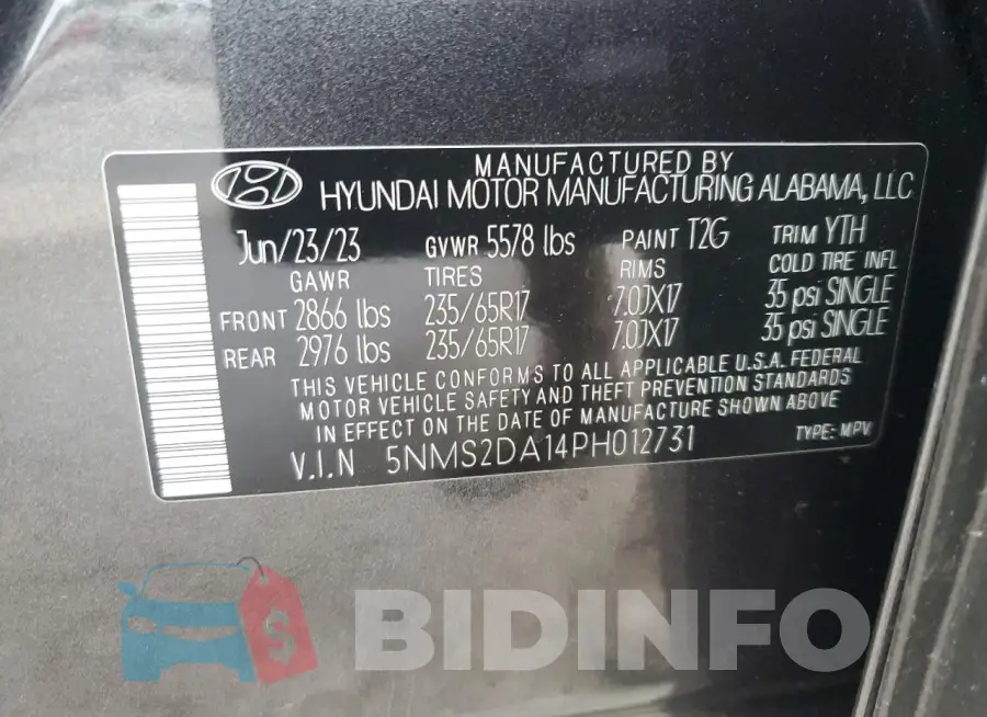 5NMS2DA14PH012731 Photo# 13