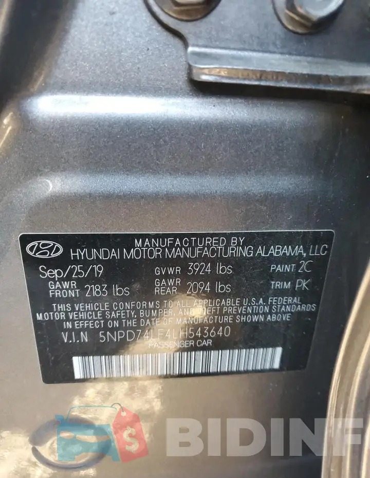 5NPD74LF4LH543640 Photo# 12