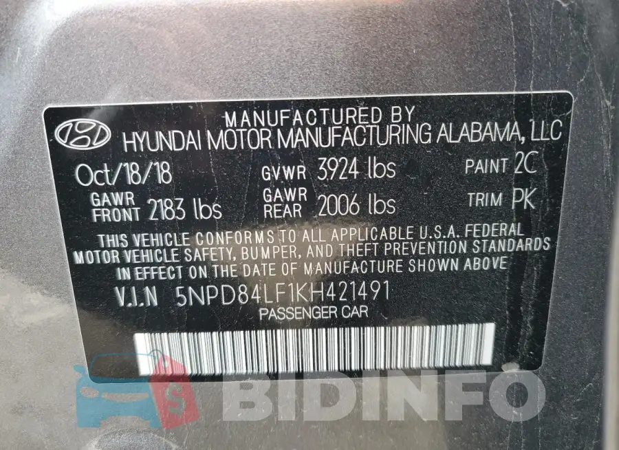 5NPD84LF1KH421491 Photo# 12
