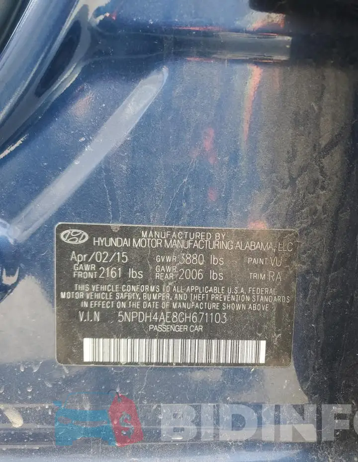 5NPDH4AE8GH671103 Photo# 12