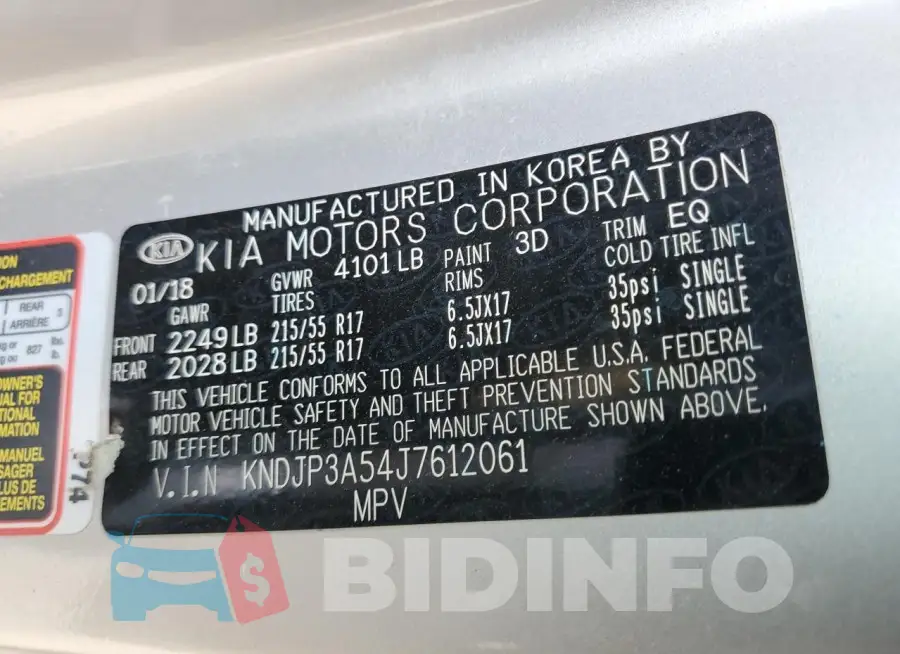 KNDJP3A54J7612061 Photo# 13