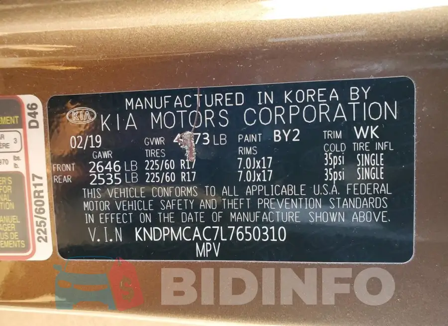 KNDPMCAC7L7650310 Photo# 14