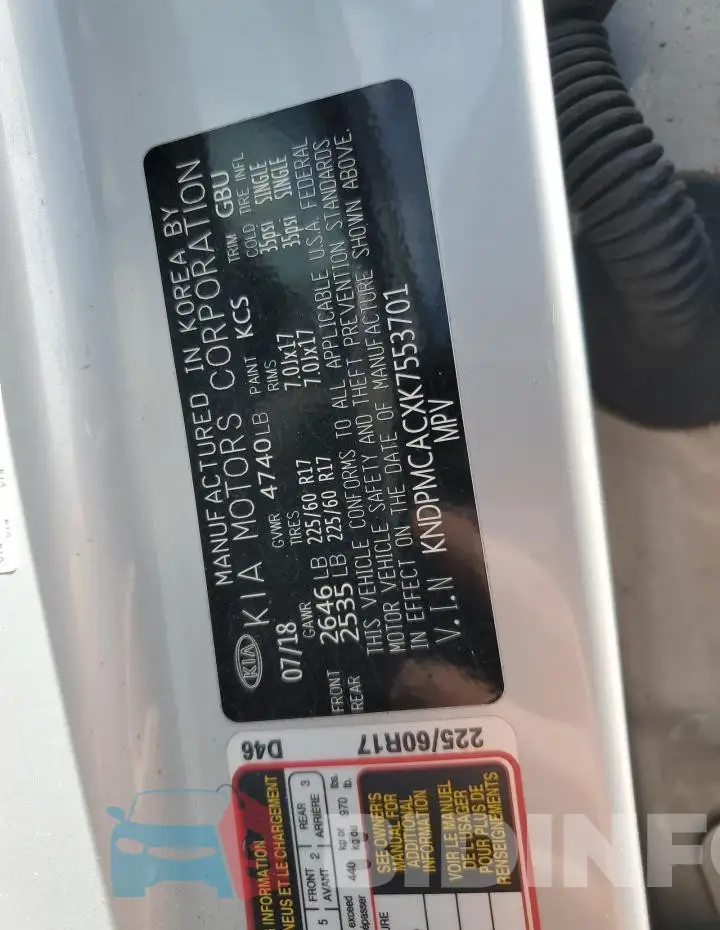 KNDPMCACXK7553701 Photo# 13