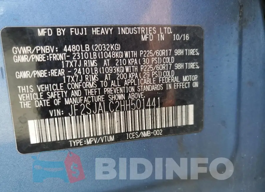JF2SJALC2HH501441 Photo# 14