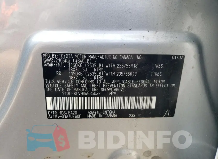 2T3DFREV9HW635038 Photo# 13