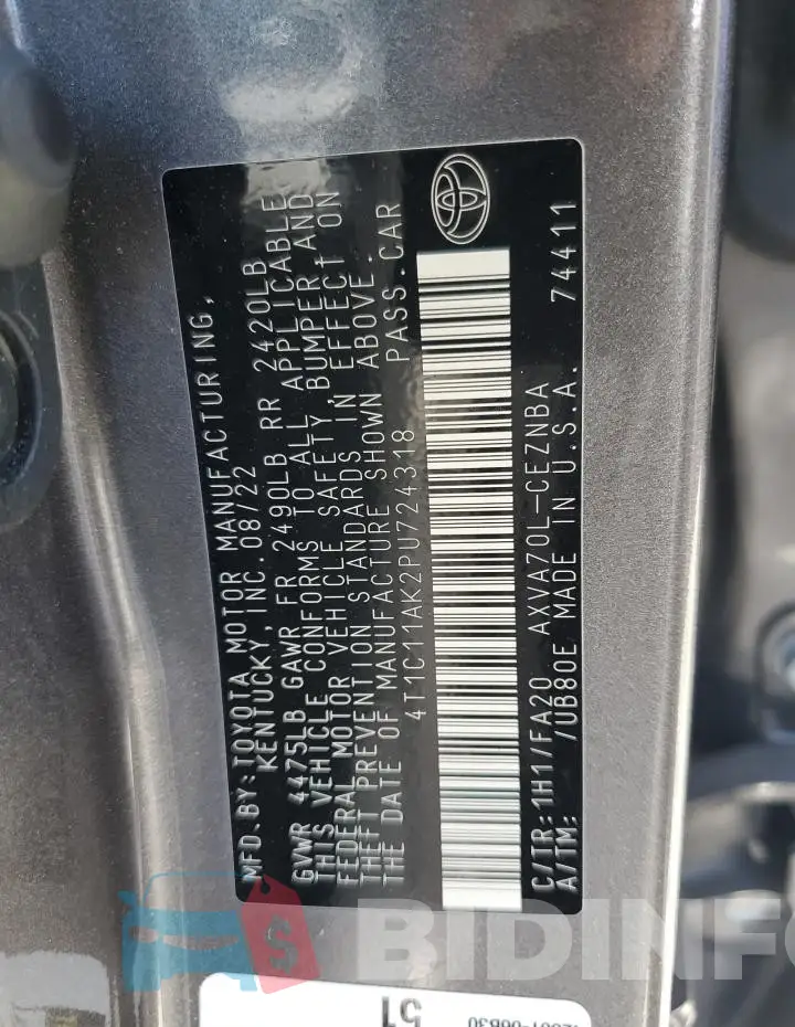 4T1C11AK2PU724318 Photo# 12