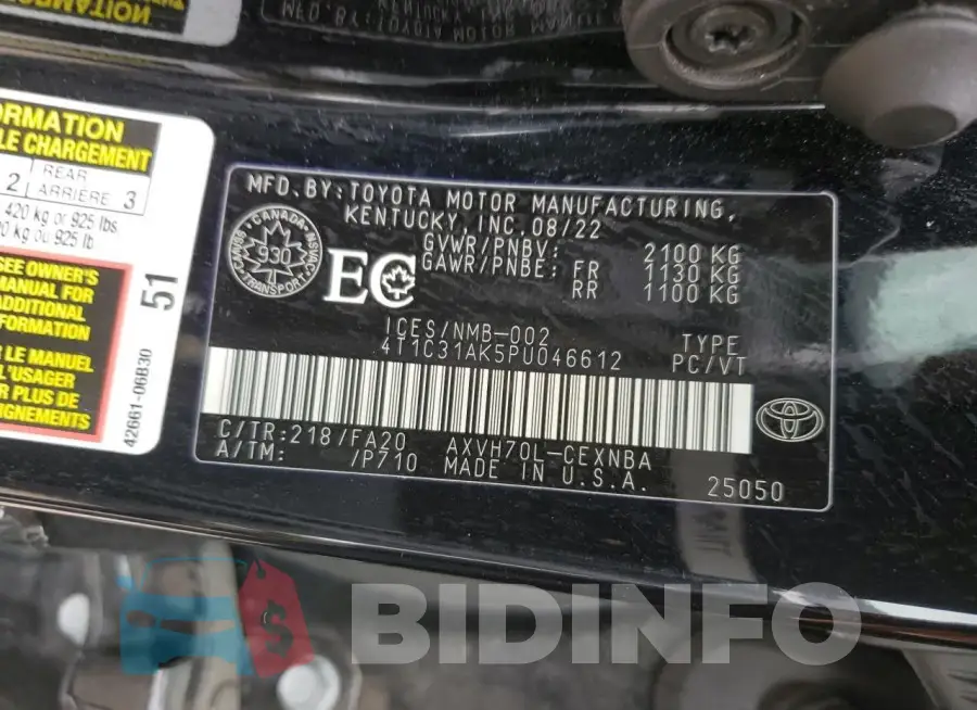 4T1C31AK5PU046612 Photo# 12