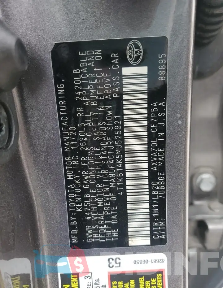 4T1K61AK5MU525921 Photo# 12