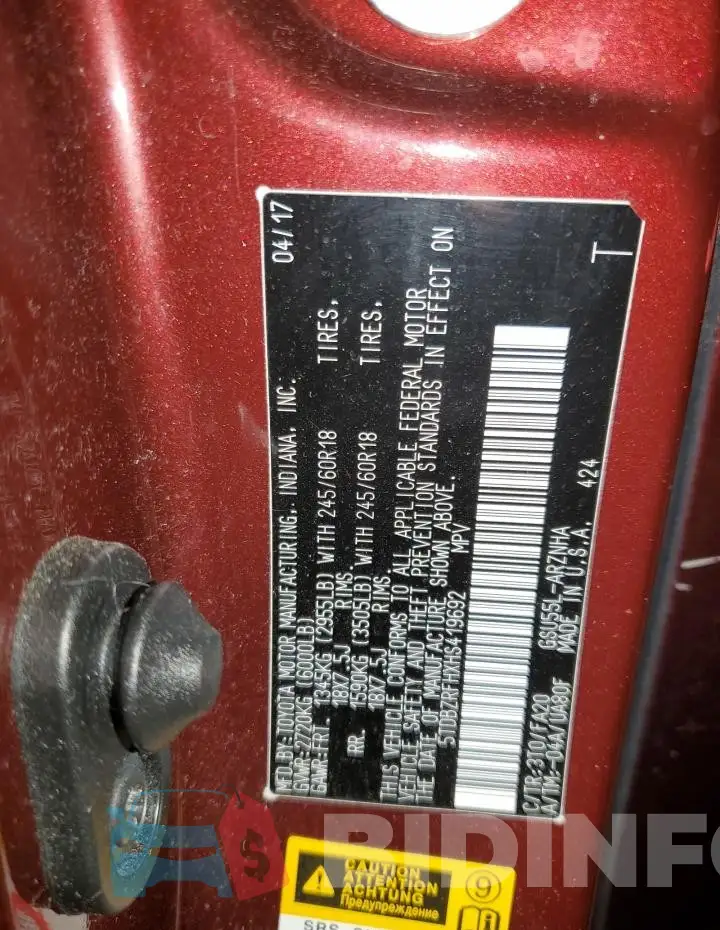 5TDBZRFHXHS419692 Photo# 13