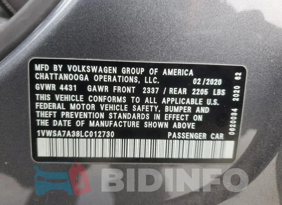 1VWSA7A38LC012730 Photo# 12
