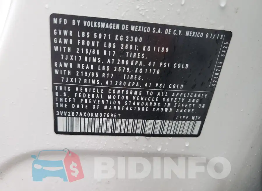 3VV2B7AX0KM078951 Photo# 13