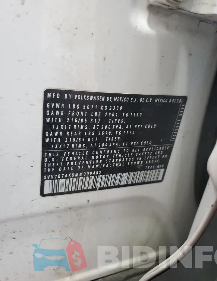 3VV2B7AX5MM009482 Photo# 13