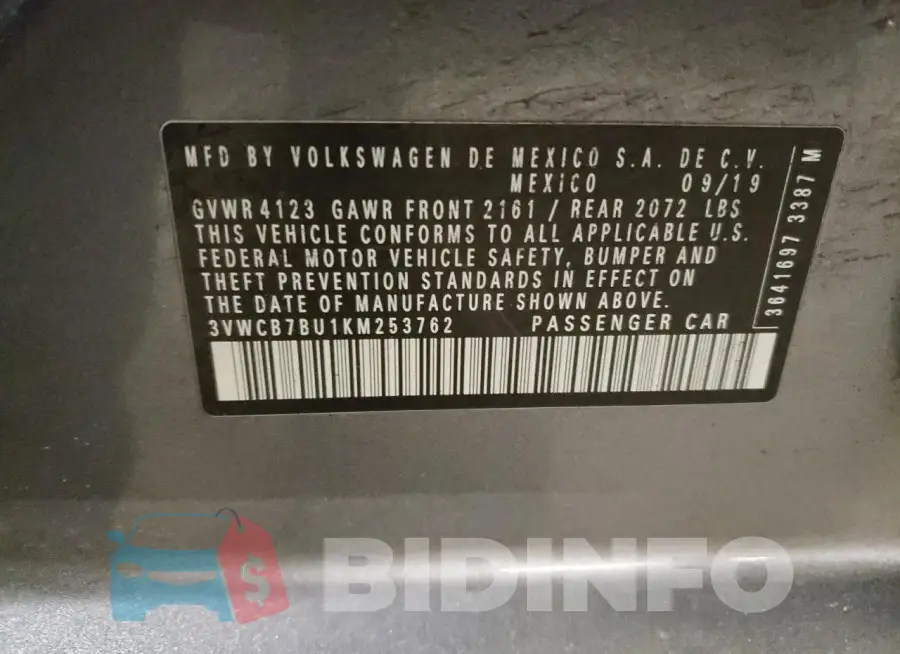 3VWCB7BU1KM253762 Photo# 12