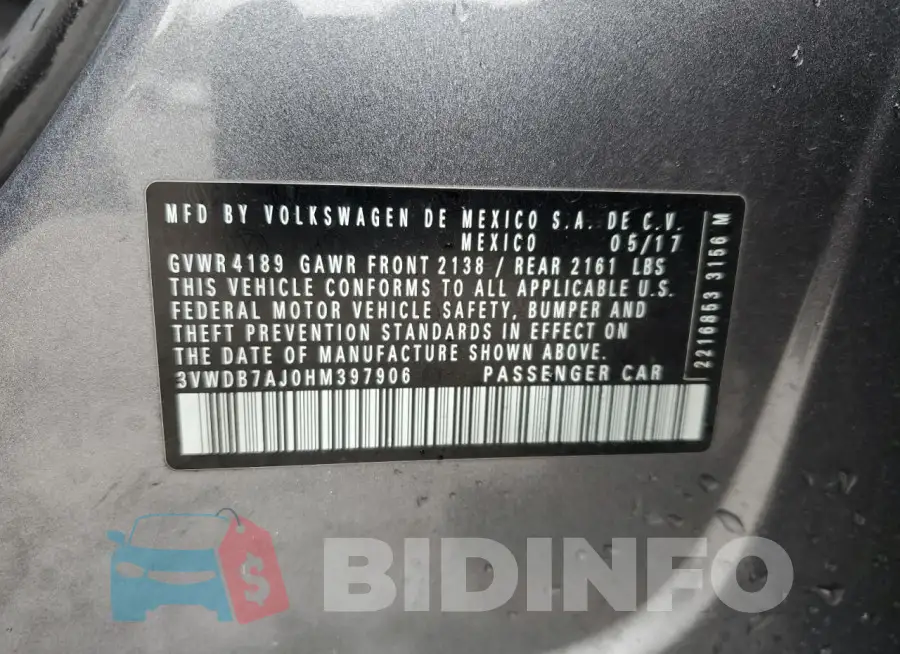 3VWDB7AJ0HM397906 Photo# 12