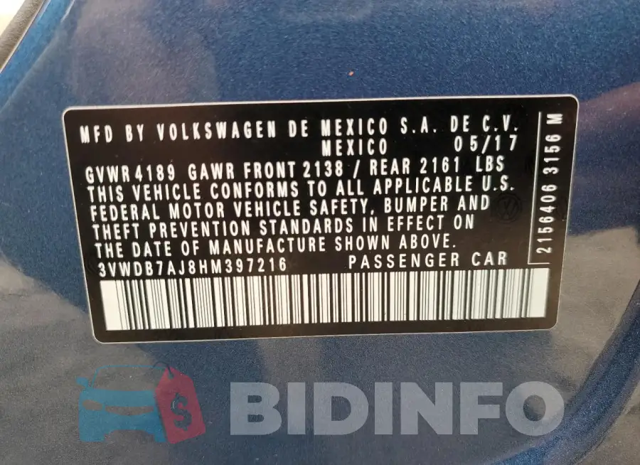 3VWDB7AJ8HM397216 Photo# 12